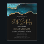Lámina Invitación a la 80ª Jornada de Oro Verde azulada d<br><div class="desc">Esta moderna invitación para los años 80 presenta una acuarela de un ágate gede en tonos verde azulados con falsos toques de oro. Las palabras "Cumpleaños 80" aparecen en falso purpurina de oro en letra decorativa moderna de escritura a mano. Personalizar con el nombre del honorario en texto de color...</div>