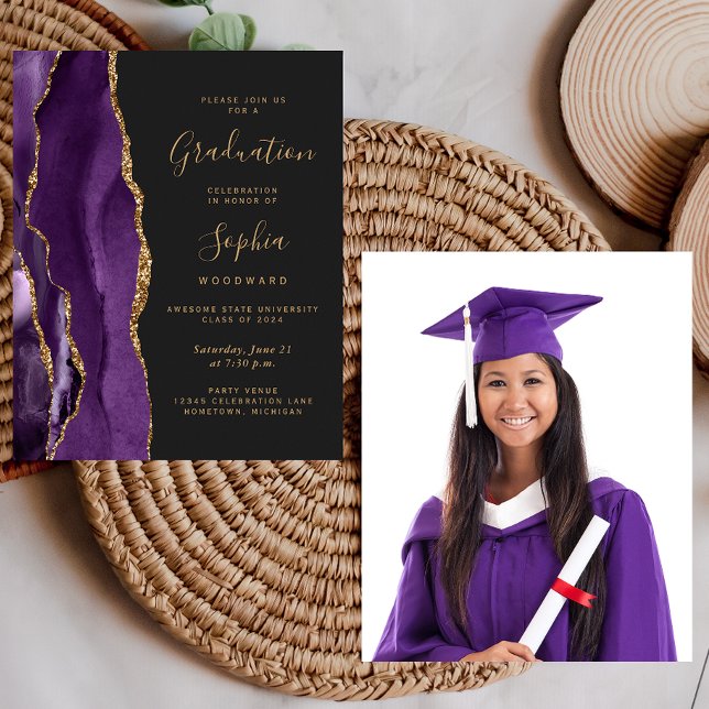 Lámina Invitación a la Agate Purple Gold para Graduación  (Subido por el creador)