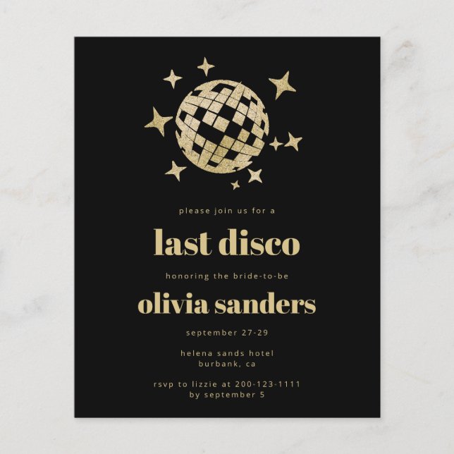 Lámina Invitación a la Bachelorette Party Budget Last Dis (Anverso)