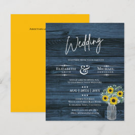 Lámina Invitación a la boda amarilla azul de girasol rúst