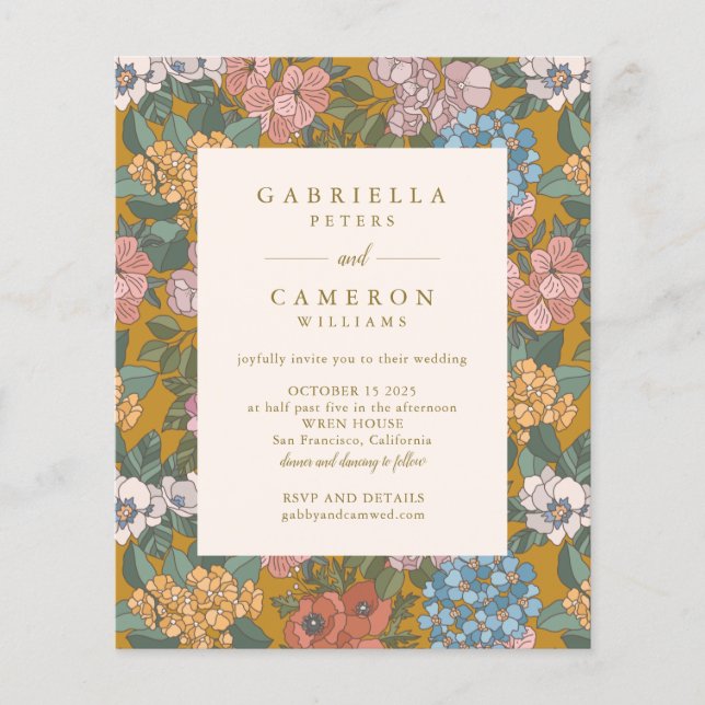 Lámina Invitación a la boda amarilla floral de Boho moder (Anverso)