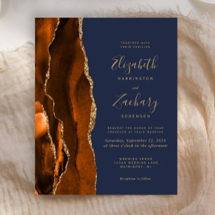 Lámina Invitación a la boda azul agate, Naranja quemado p