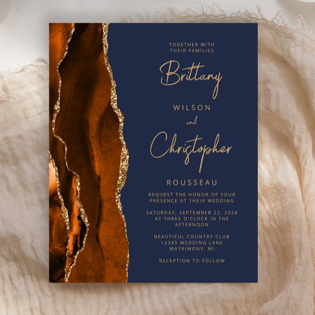 Lámina Invitación a la boda azul agate Naranja quemado po (Subido por el creador)