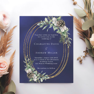 Lámina Invitación a la boda azul de cone pine verde