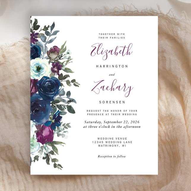 Lámina Invitación a la boda azul de la Marina floral de c (Subido por el creador)
