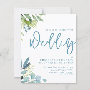 Lámina Invitación a la boda azul de la vegetación del pre