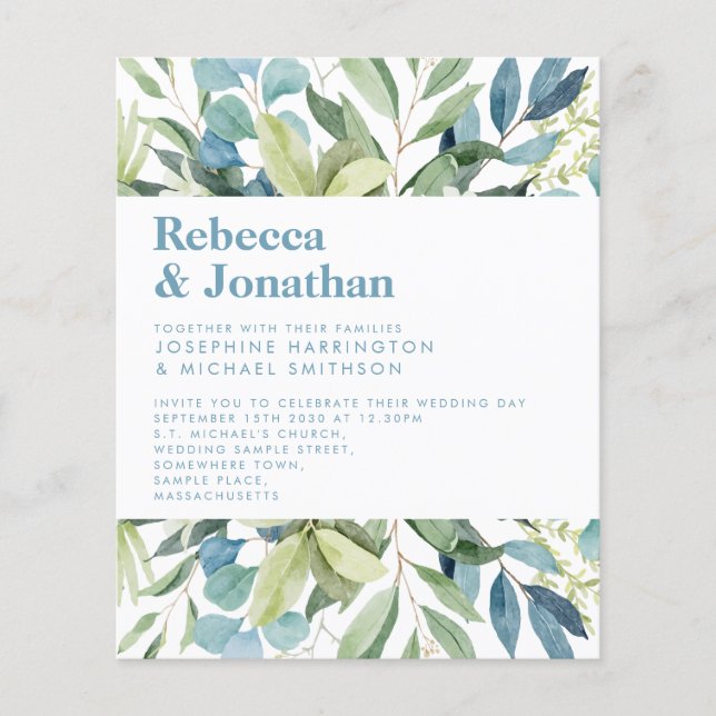 Lámina Invitación a la boda azul de la vegetación del pre (Anverso)