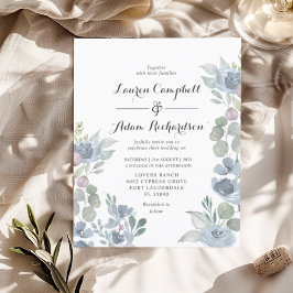 Lámina Invitación a la boda azul dura con flores de presu