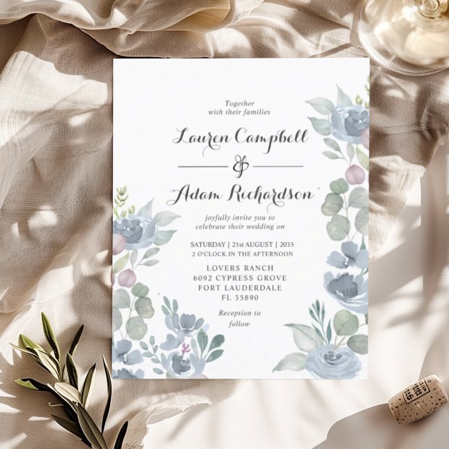 Lámina Invitación a la boda azul dura con flores de presu (Subido por el creador)