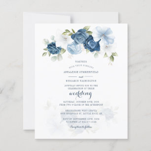 Lámina Invitación a la Boda Azul Dusty Botánico Floral Pr
