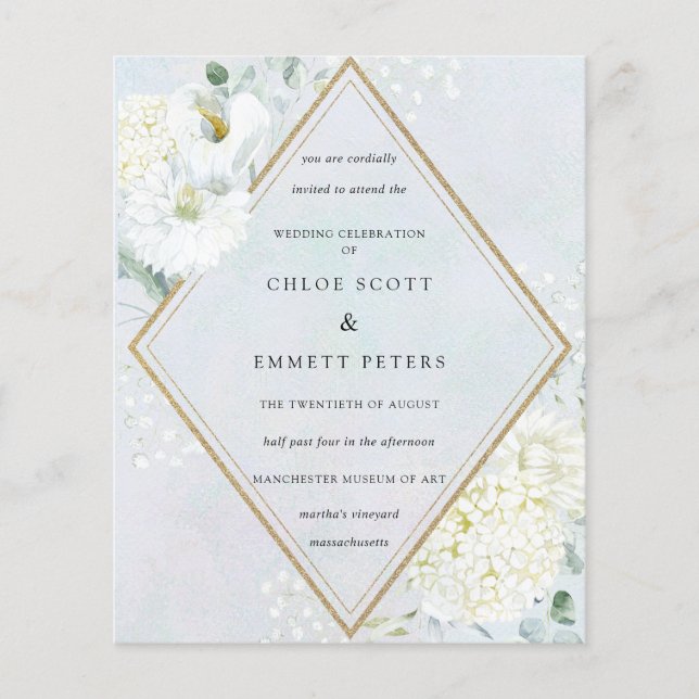 Lámina Invitación a la Boda Azul Floral Blanca Presupuest (Anverso)