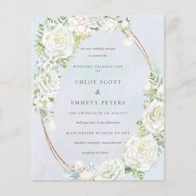 Lámina Invitación a la Boda Azul Floral Blanca Presupuest (Anverso)