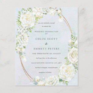 Lámina Invitación a la Boda Azul Floral Blanca Presupuest