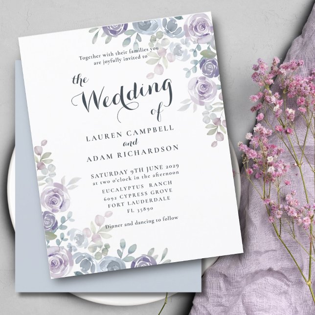 Lámina Invitación a la Boda Azul Floral y Púrpura. (Subido por el creador)