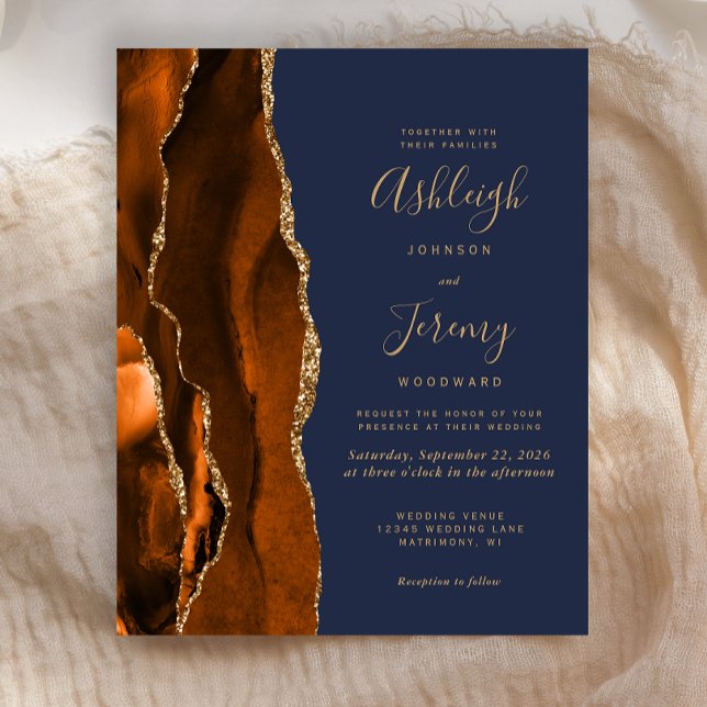 Lámina Invitación a la Boda Azul Naranja Quemado de Agate (Subido por el creador)
