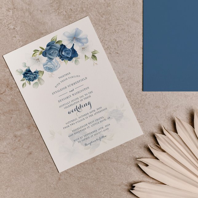 Lámina Invitación a la Boda Azul Polvoriento Botánico Pre (Subido por el creador)
