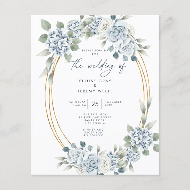 Lámina Invitación a la boda azul turbia (Anverso)