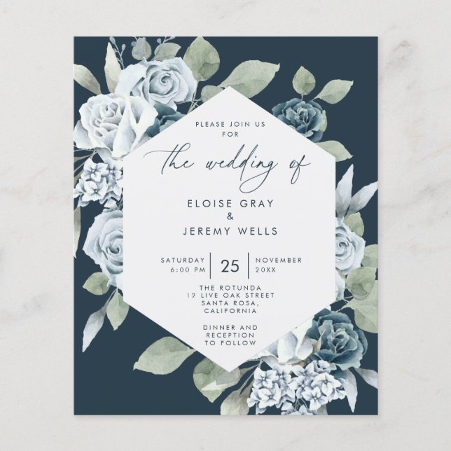 Lámina Invitación a la boda azul turbia (Anverso)