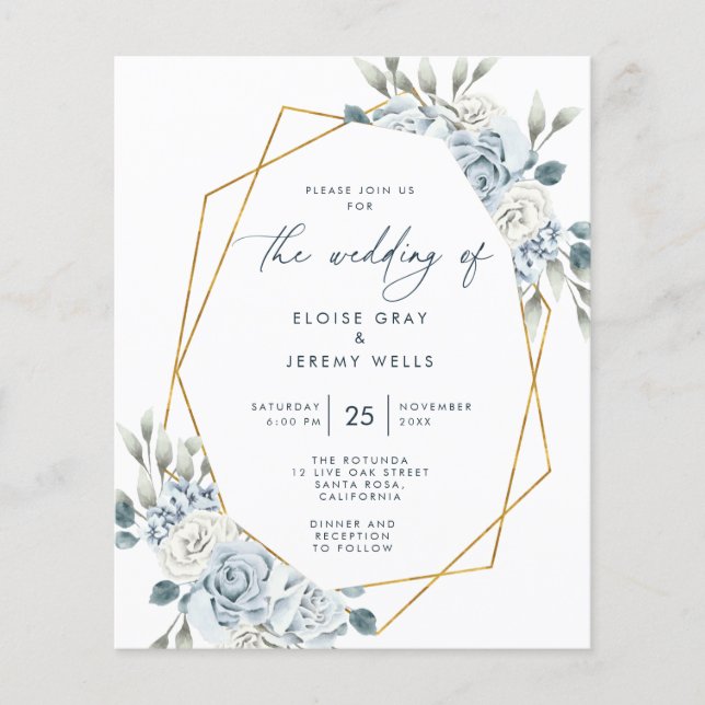 Lámina Invitación a la boda azul turbia (Anverso)