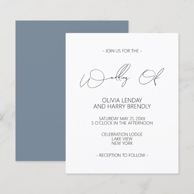 Lámina Invitación a la boda blanca azul turquesa y modern (Anverso / Reverso)