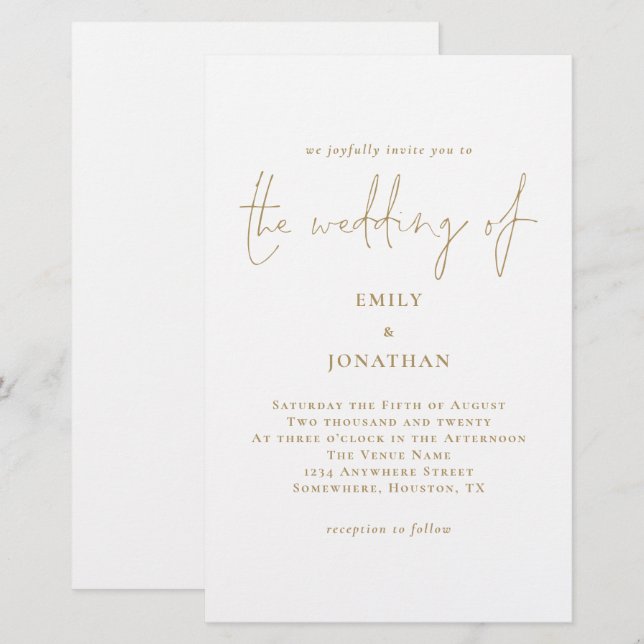 Lámina Invitación a la Boda Blanca de Oro más grande del  (Anverso / Reverso)