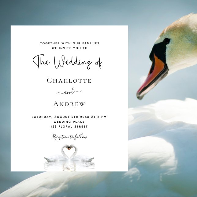 Lámina Invitación a la boda blanca de pareja de cisnes pr (Subido por el creador)