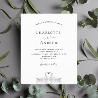 Invitación a la boda blanca de pareja de cisnes pr