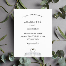 Lámina Invitación a la boda blanca de pareja de cisnes pr