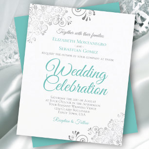 Lámina Invitación a la boda blanca de Silver Lace & Aqua 