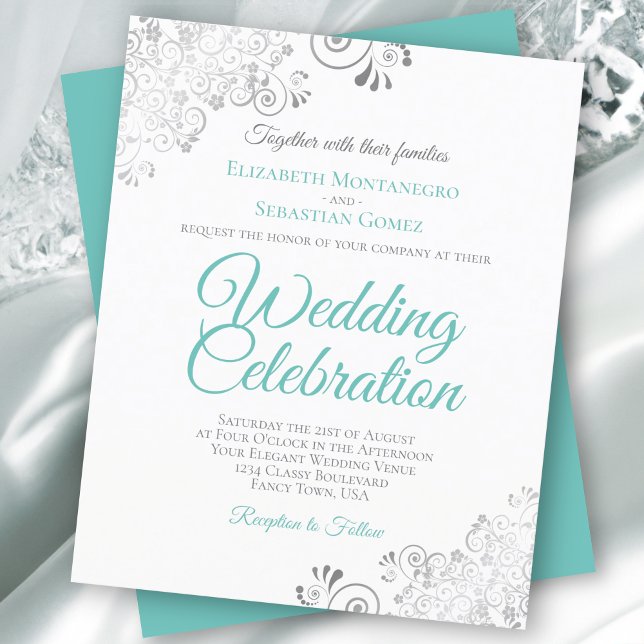 Lámina Invitación a la boda blanca de Silver Lace & Aqua  (Subido por el creador)