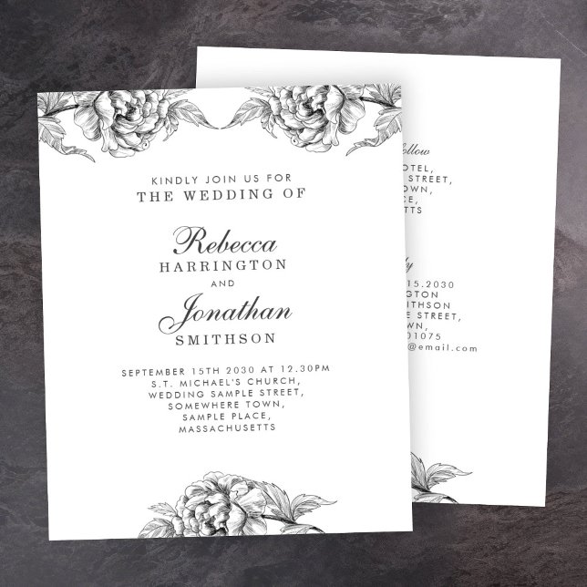 Lámina Invitación a la Boda Blanca Negra con Floral Vinta (Subido por el creador)