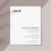 Invitación a la boda blanca negra en monograma pre