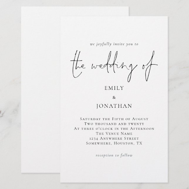 Lámina Invitación a la boda blanca negra más grande del p (Anverso / Reverso)
