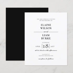 Lámina Invitación a la Boda Blanca Negra Minimalista de P