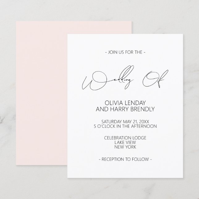 Lámina Invitación a la boda blanca rosada de Rubor (Anverso / Reverso)