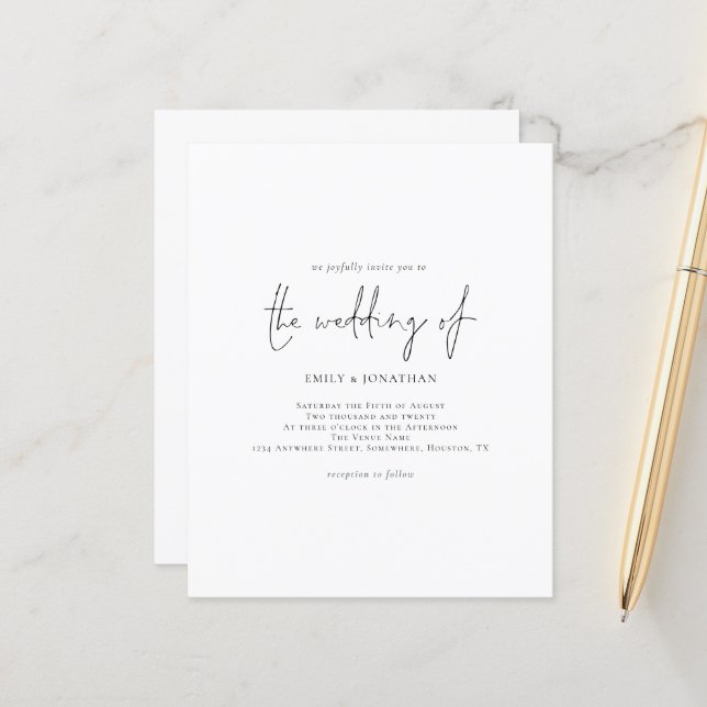 Lámina Invitación a la boda blanca simple con presupuesto (Anverso/Reverso In Situ)