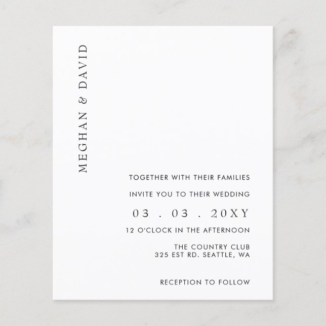 Lámina Invitación a la boda blanca simple y moderna de pr (Anverso)
