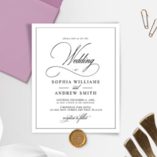 Lámina Invitación a la boda blanca y negra clásica de pre