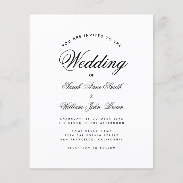 Lámina Invitación a la boda blanca y negra con presupuest (Anverso)