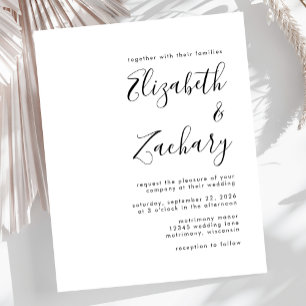Lámina Invitación a la boda blanca y negra moderna de pre