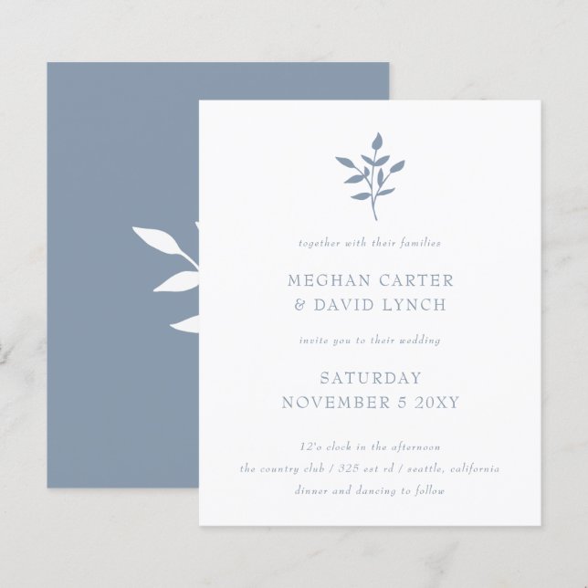 Lámina Invitación a la boda botánica azul turquesa (Anverso / Reverso)