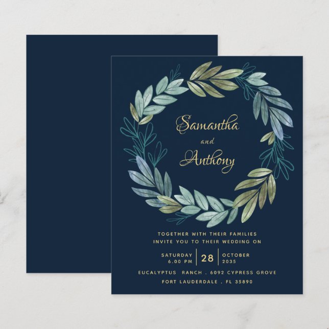 Lámina Invitación a la Boda Botánica de Oro de la Marina  (Anverso / Reverso)