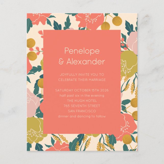 Lámina Invitación a la boda botánica del Naranja del Boho (Anverso)
