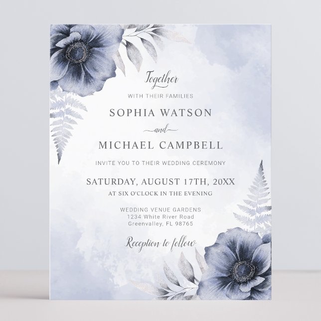Lámina Invitación a la Boda Botánica Dusty Blue Floral (Subido por el creador)