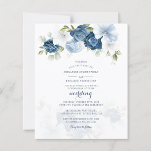 Lámina Invitación a la boda botánica floral azul y agitad