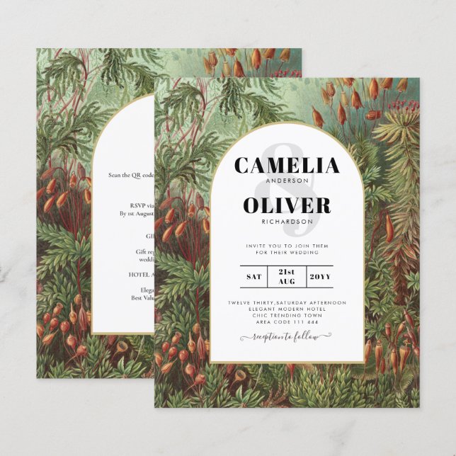 Lámina Invitación a la Boda Botánica Verde de Terracota V (Anverso / Reverso)