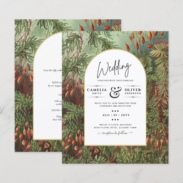 Lámina Invitación a la Boda Botánica Verde de Terracota V (Anverso / Reverso)