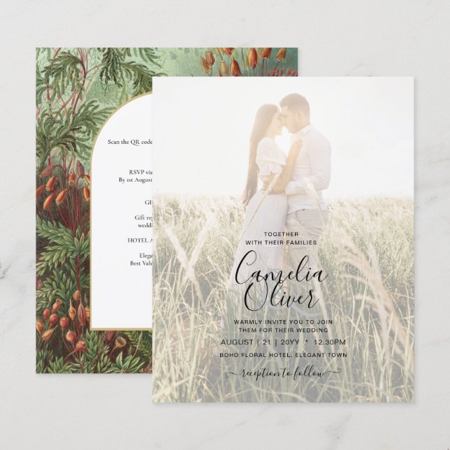 Lámina Invitación a la Boda Botánica Verde de Terracota V (Anverso / Reverso)