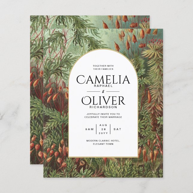 Lámina Invitación a la Boda Botánica Verde de Terracota V (Anverso / Reverso)