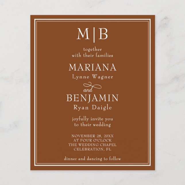 Lámina Invitación a la boda Brown de borde moderno de pre (Anverso)